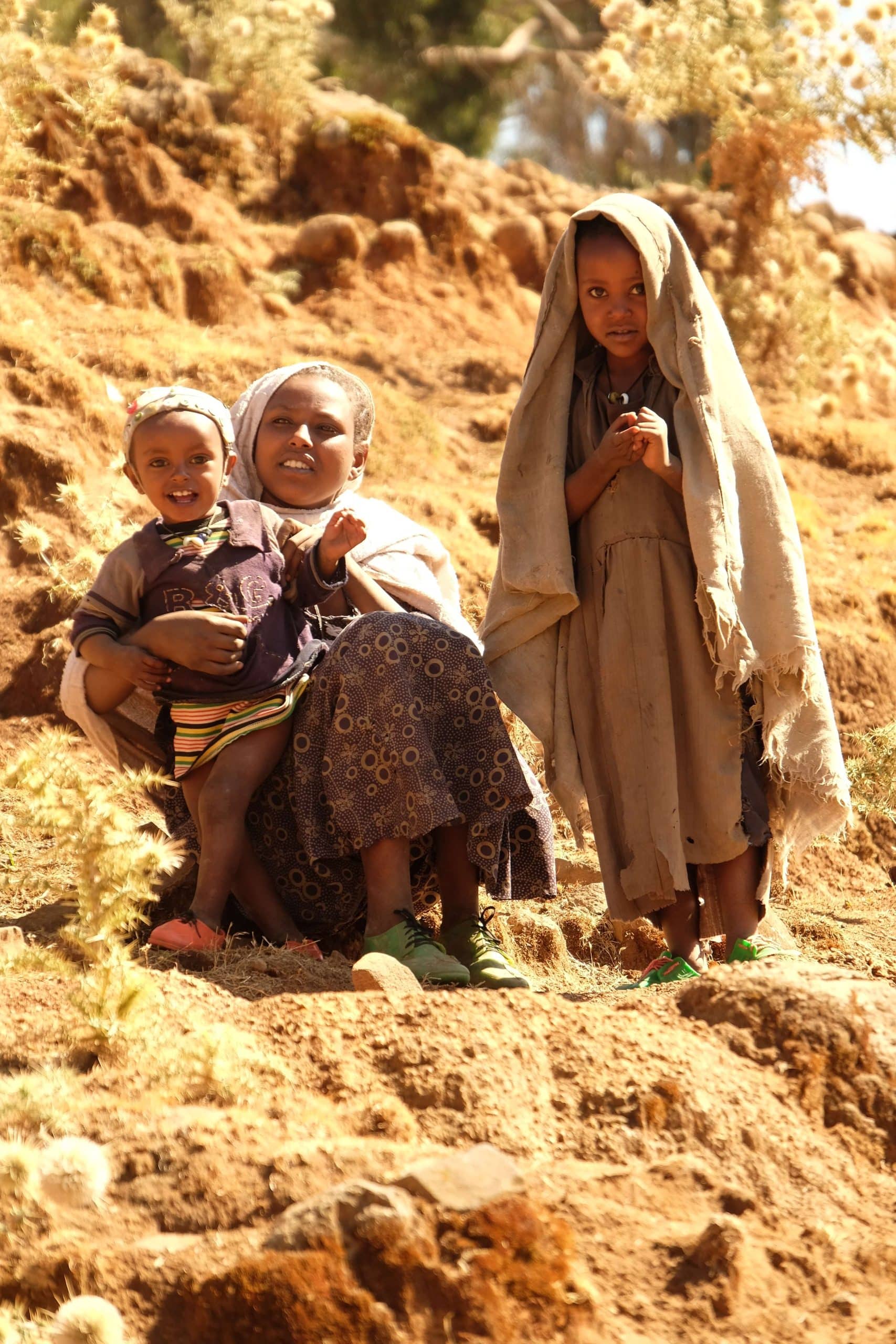 Family together on mountainside