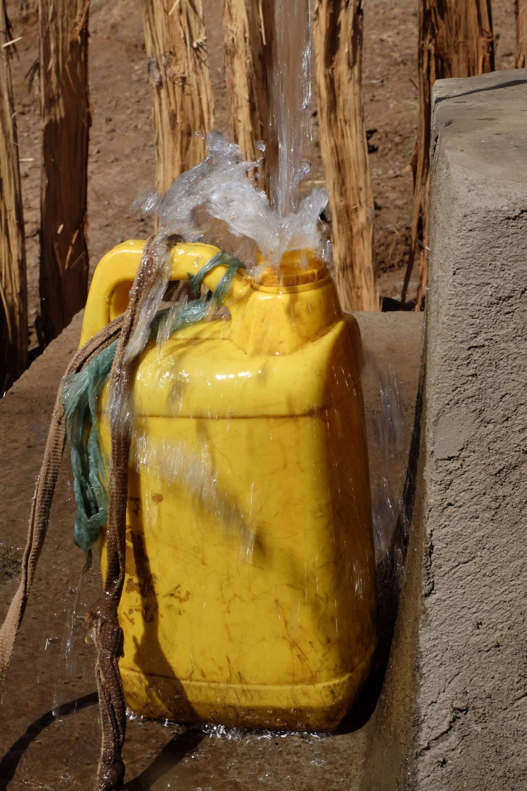 Yellow jerry can is filled with clean water